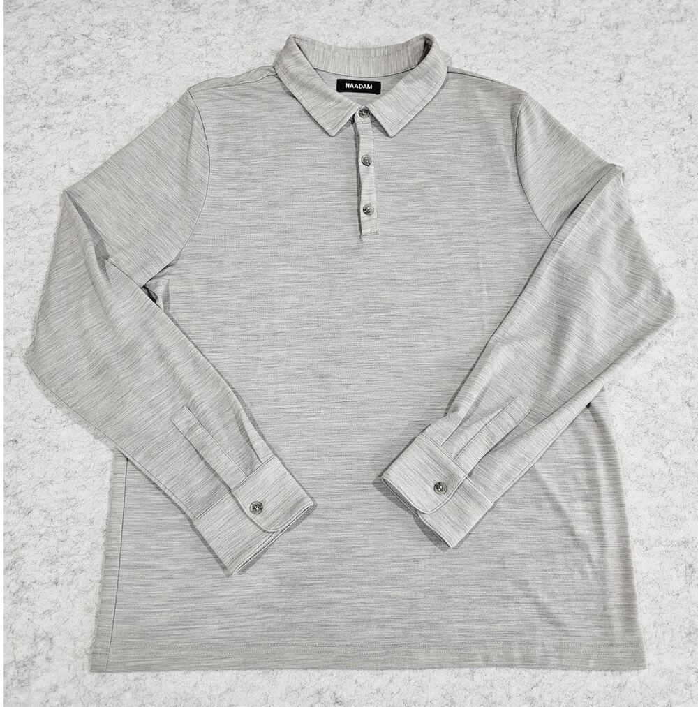 Naadam ultralight polo shirt in a light heather grey. Long Sleeve, Mens Sz M